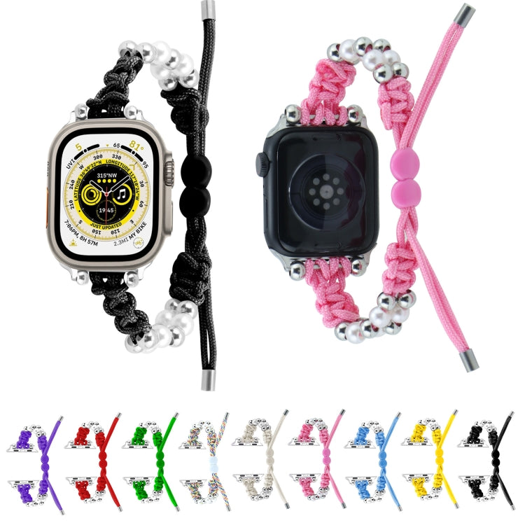 For Apple Watch Series 8 45mm Paracord Row Beads Drawstring Braided Watch Band(Rainbow)