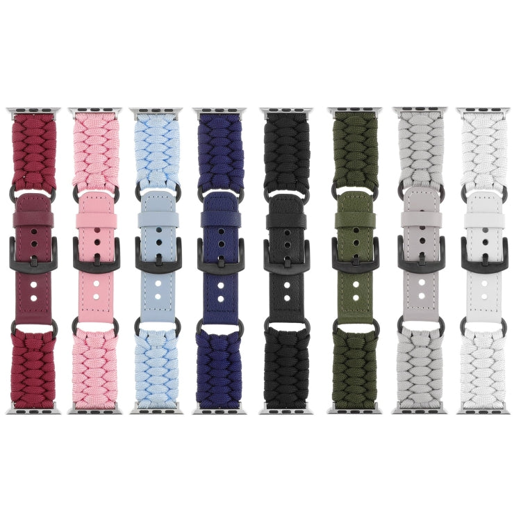 For Apple Watch Series 2 42mm Plain Paracord Genuine Leather Watch Band(Army Green)