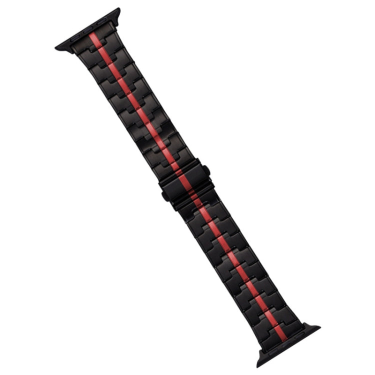 For Apple Watch Series 7 45mm Stainless Steel Watch Band(Black Red)