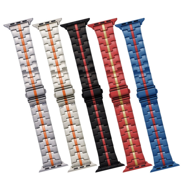 For Apple Watch Series 7 45mm Stainless Steel Watch Band(Black Red)