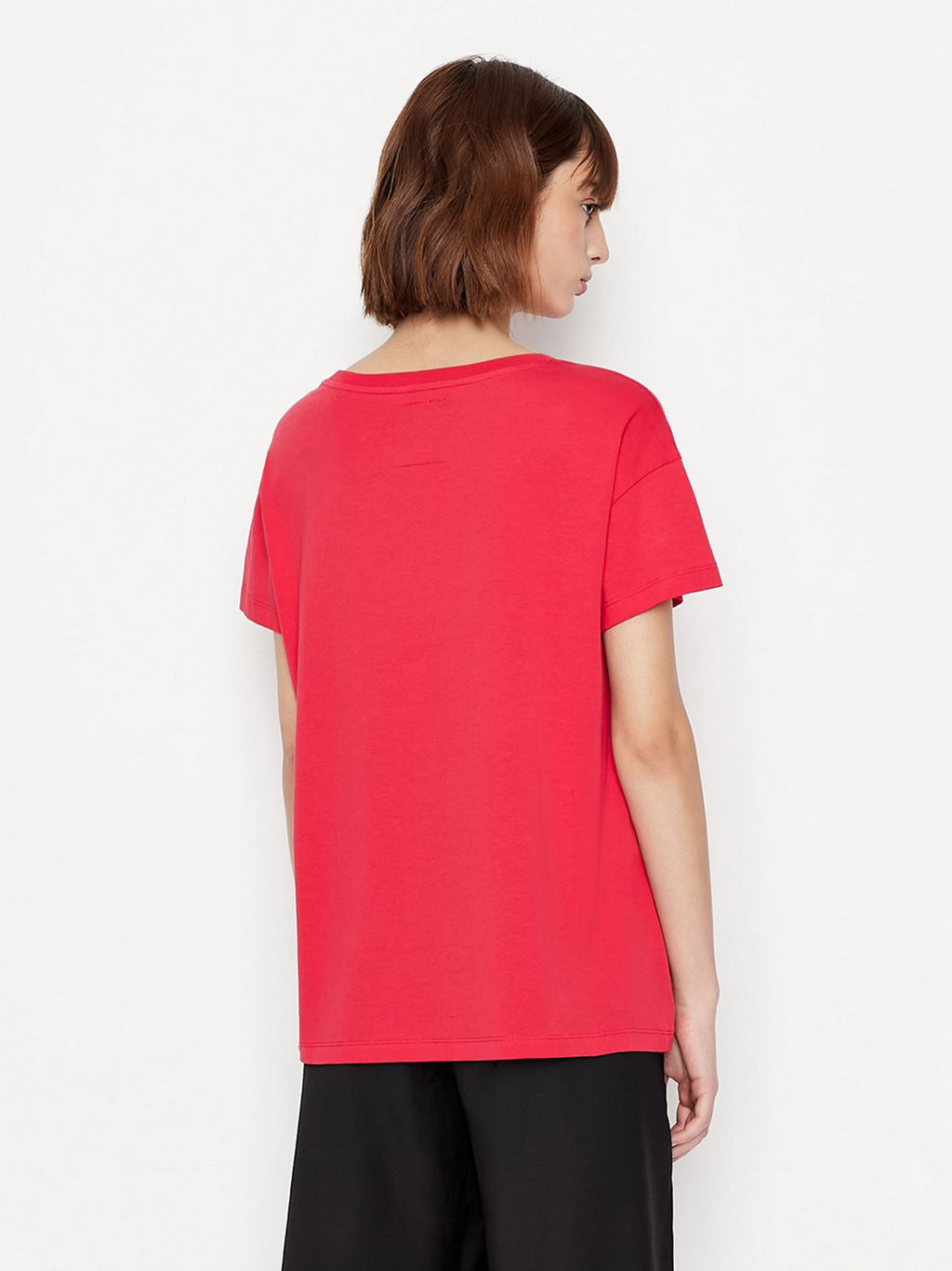 armani exchange womens red silver stud large logo T-Shirts